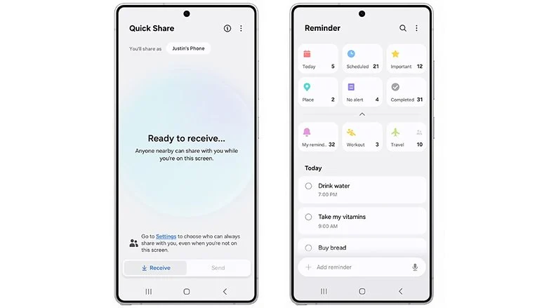 One UI 8 测试版更新了多款三星应用，包括快速分享和提醒。