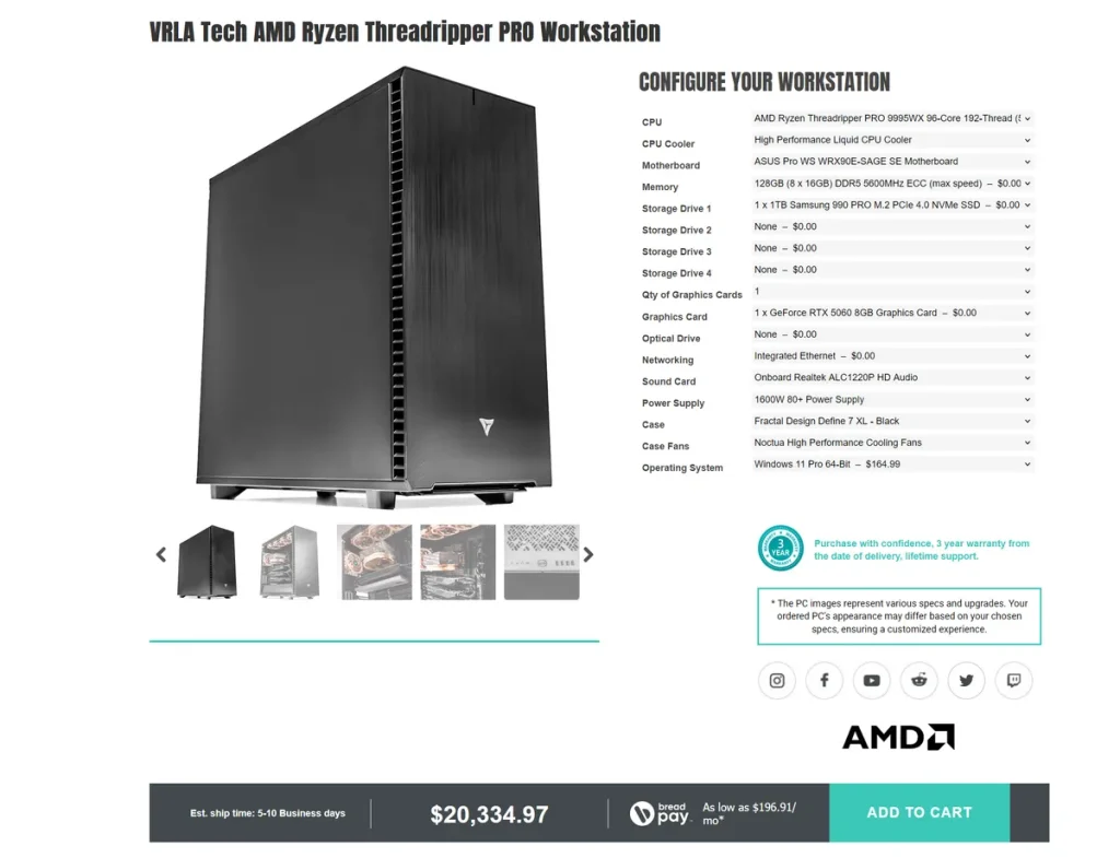 首款搭载 AMD Ryzen Threadripper Pro 9995WX 的工作站电脑正式开售，售价刚刚超过 2 万美元——但它并非来自惠普、联想或戴尔