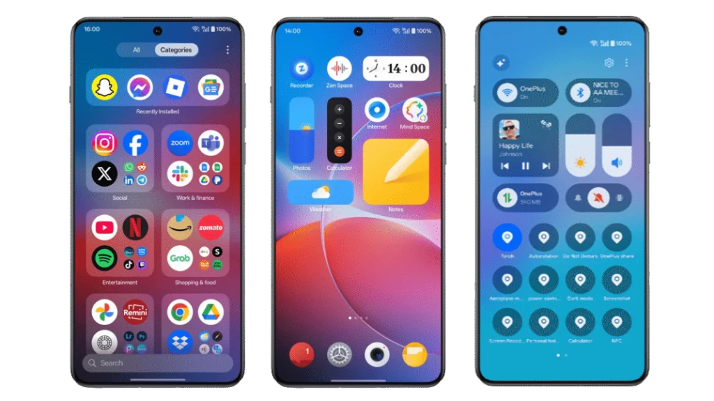 OxygenOS 16 对主屏幕、快捷设置和锁屏进行了刷新，带来了全新的设计和样式。